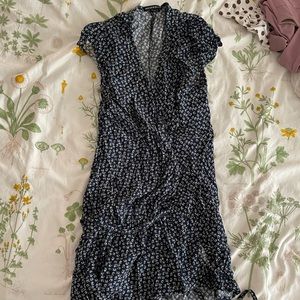 Brandy Melville Navy White Floral Mini Wrap Dress